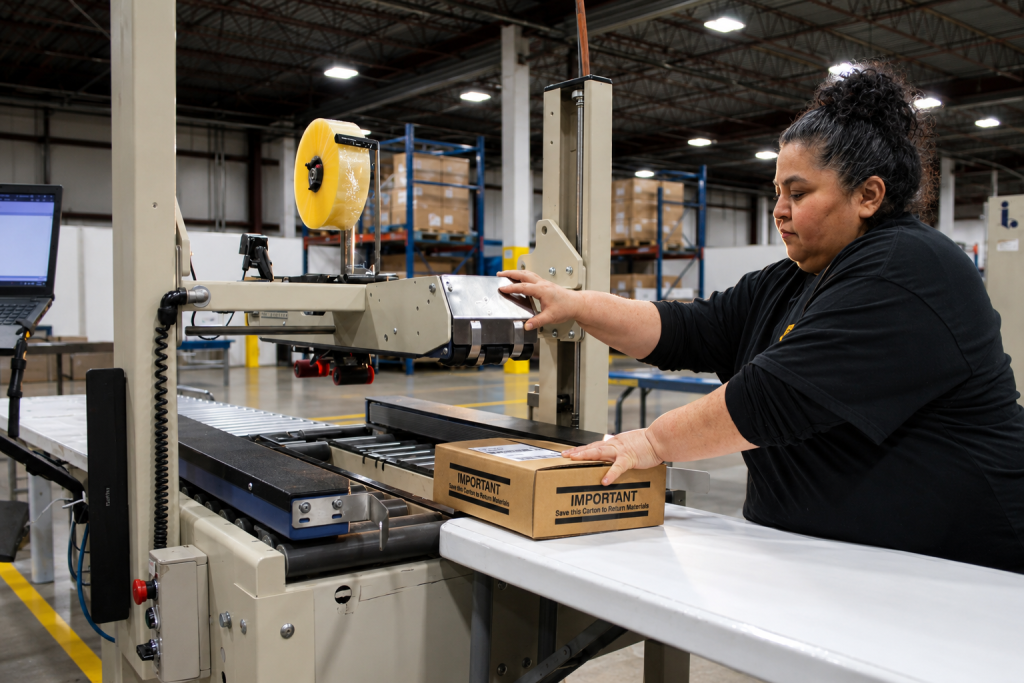 package through machine on line