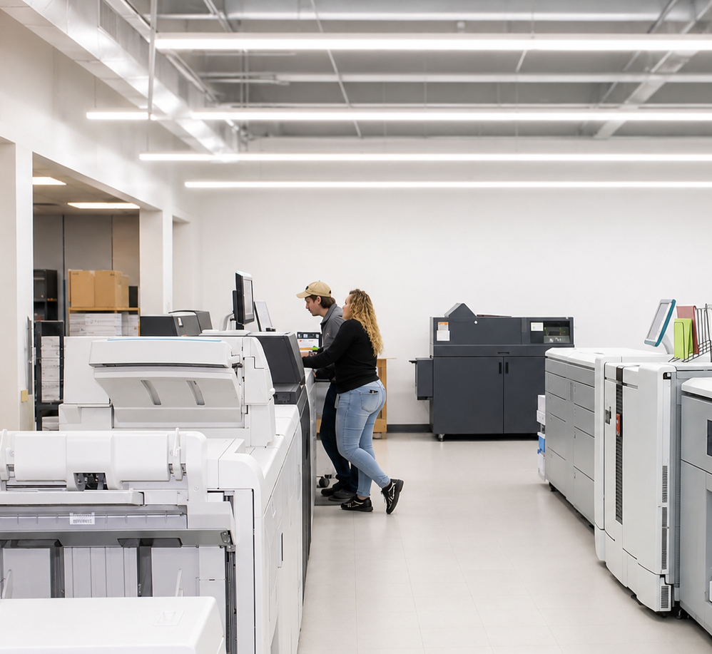 Workers at a printing center